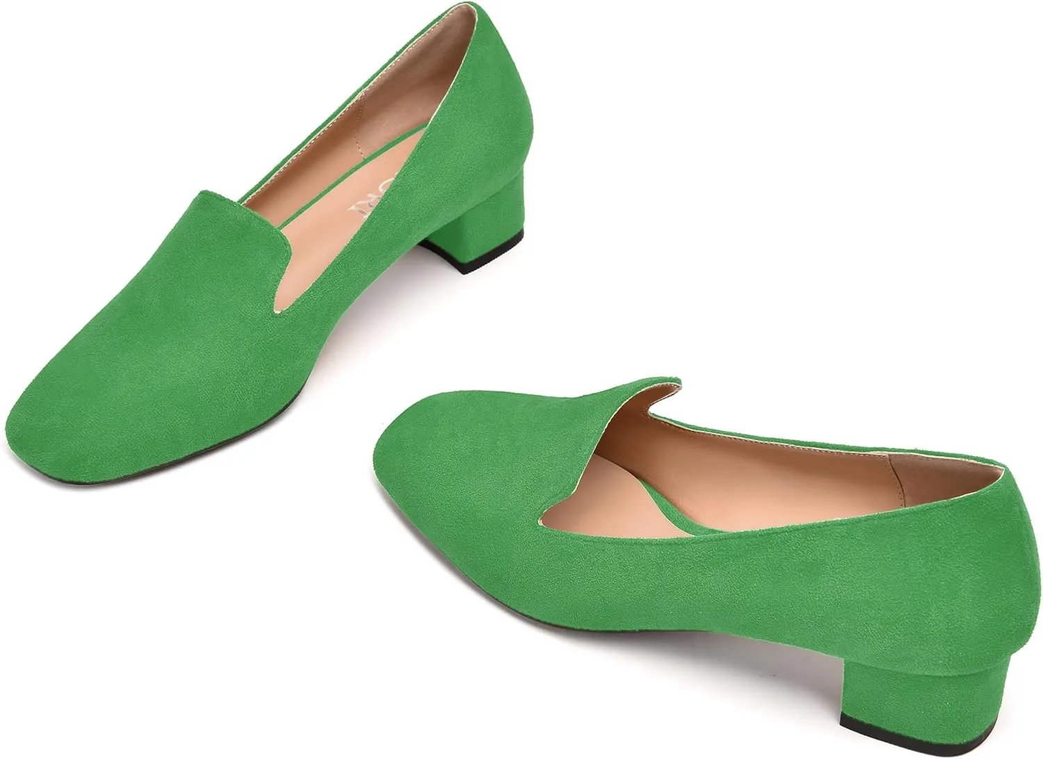 MERRORI Womens Square Toe Suede Casual Slip On Wedding Chunky Low Heel Loafers Shoes 1.5 Inch