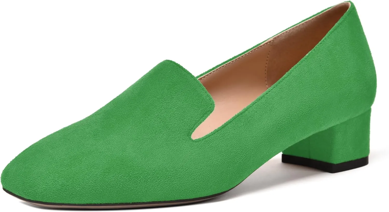 MERRORI Womens Square Toe Suede Casual Slip On Wedding Chunky Low Heel Loafers Shoes 1.5 Inch