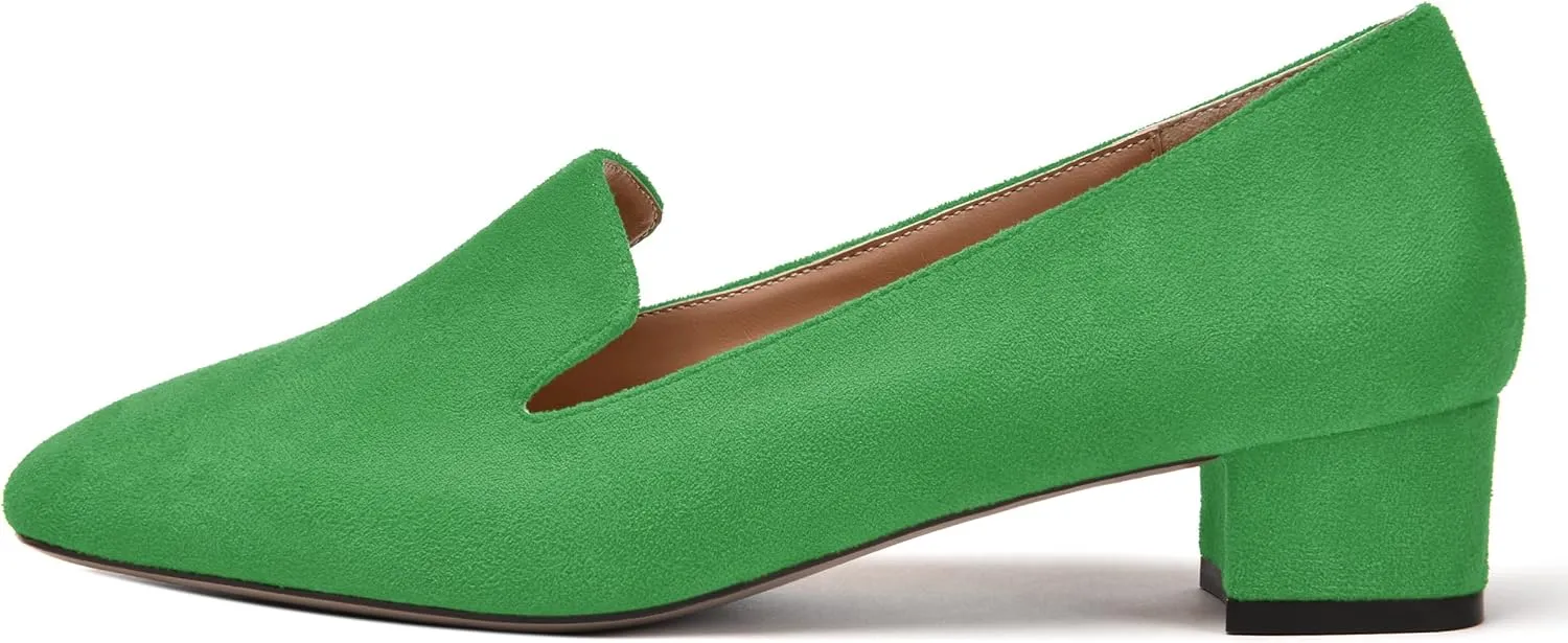 MERRORI Womens Square Toe Suede Casual Slip On Wedding Chunky Low Heel Loafers Shoes 1.5 Inch