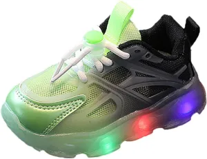 Mesh Breathable Light up Sneakers for Toddler Baby Infant Boys Rubber Sole Lace First Walking Sport Shoes Comfy Casual