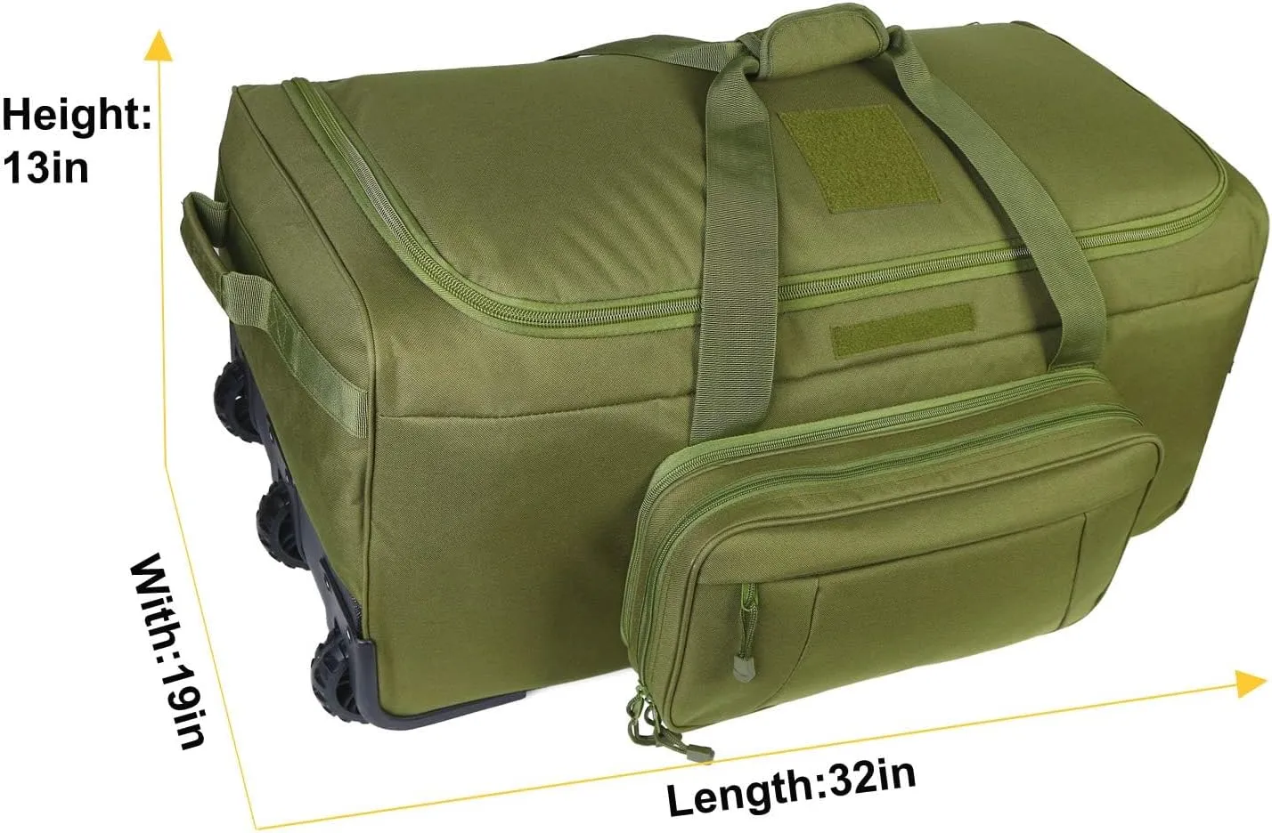 Military Wheeled Deployment Bag Large Tactical Heavy Duty Duffel Bag for Camping Hiking (Green)