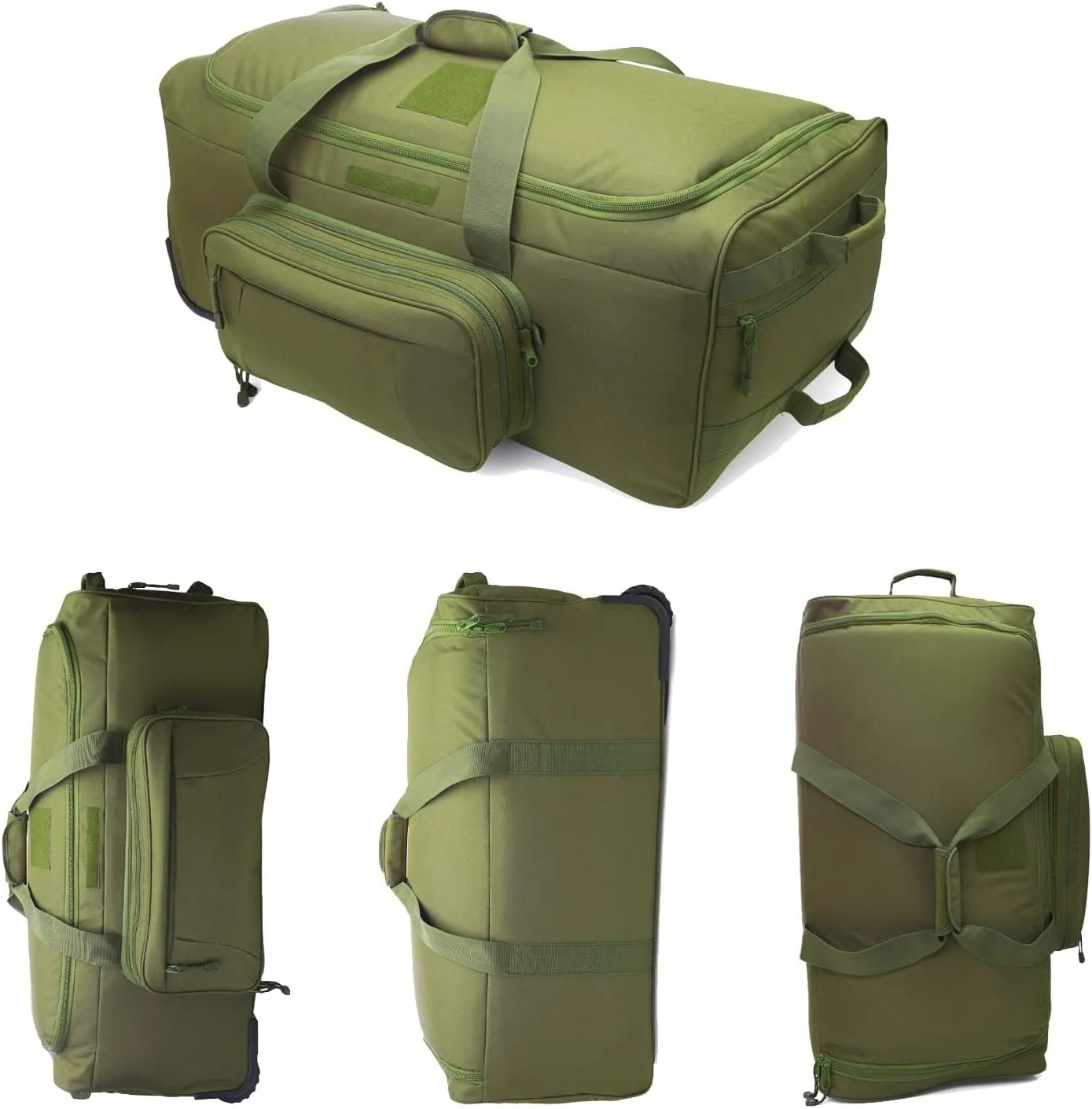 Military Wheeled Deployment Bag Large Tactical Heavy Duty Duffel Bag for Camping Hiking (Green)