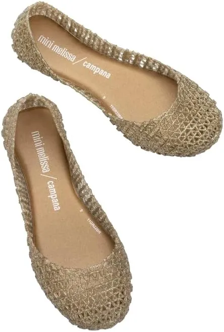 mini melissa Campana Papel Flats for Kids - Comfortable & Cute Closed-Toe Jelly Flat Shoes with Interwoven Cut-Out Design for Girls