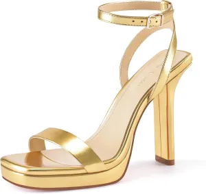 MIRAAZZURRA Platform Heels Square Open Toe Chunky High Heeled Sandals with Buckle Ankle Strap for Women Party Wedding