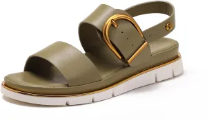 Mnplciea Womens Flat Sandals Adjustable Metal Buckle Summer Sandals With Back Strap Casual Beach Pool Party