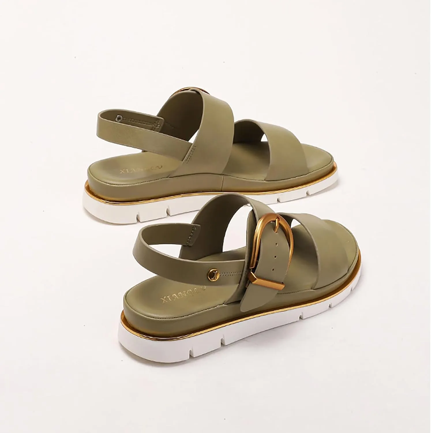 Mnplciea Womens Flat Sandals Adjustable Metal Buckle Summer Sandals With Back Strap Casual Beach Pool Party