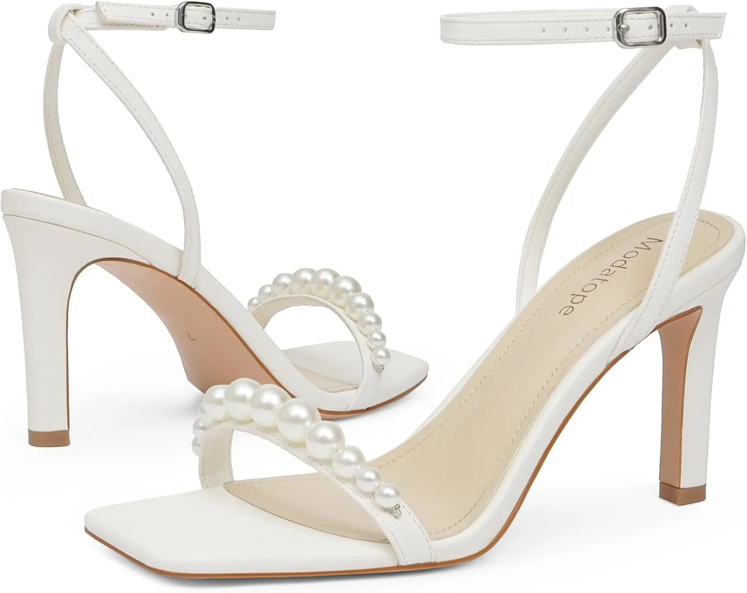 Modatope Womens Heels Square Open Toe Strappy High Heels Ankle Strap Heeled Sandals for Women Party Wedding Daily Wear
