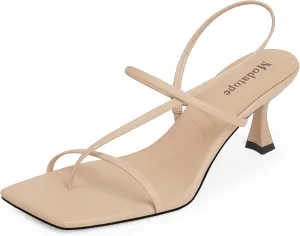 Modatope Womens Kitten Heel Strappy Thong Sandals Square Open Toe Flip Flop Heels
