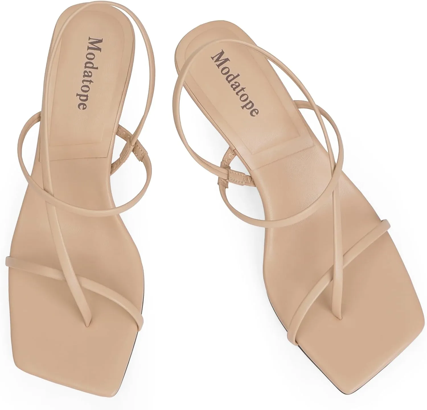 Modatope Womens Kitten Heel Strappy Thong Sandals Square Open Toe Flip Flop Heels