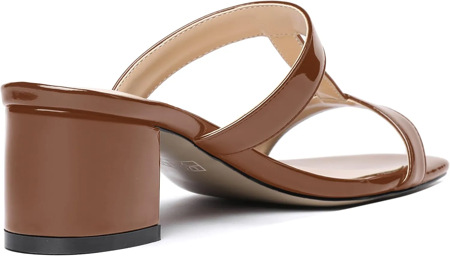 MODENCOCO Women's Slip On Casual Strap Square Toe Comfortable Patent Party Chunky Low Heel Heeled Sandals 2 Inch