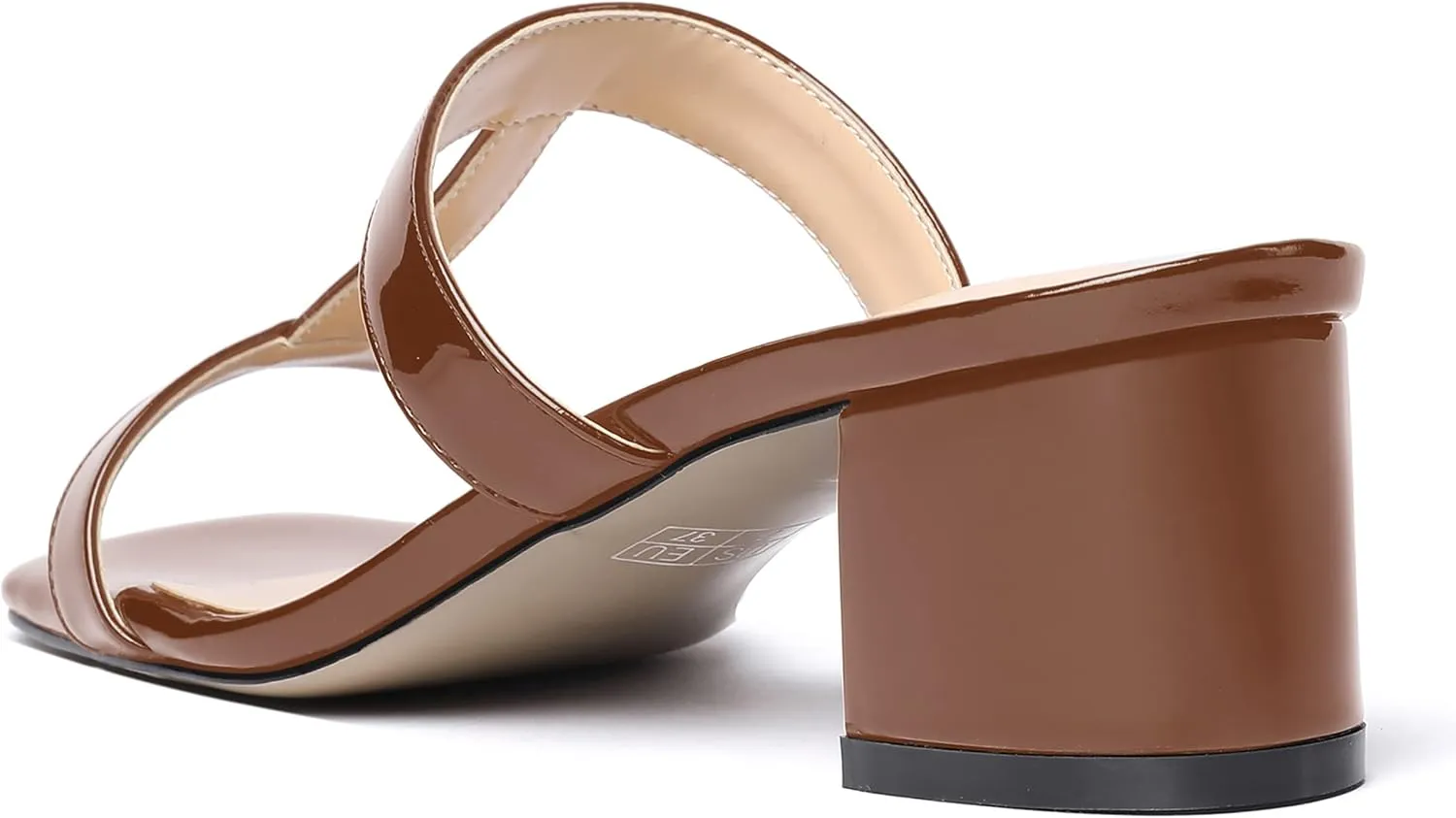 MODENCOCO Women's Slip On Casual Strap Square Toe Comfortable Patent Party Chunky Low Heel Heeled Sandals 2 Inch