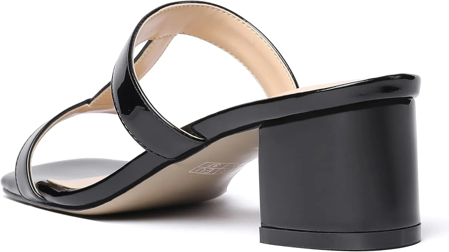 MODENCOCO Women's Slip On Casual Strap Square Toe Comfortable Patent Party Chunky Low Heel Heeled Sandals 2 Inch