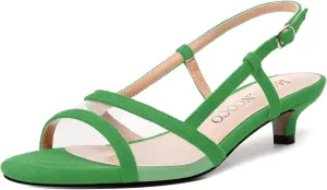 MODENCOCO Womens Suede Dating Dress Slingback Clear Buckle Open Toe Comfortable Kitten Low Heel Heeled Sandals 1.5 Inch