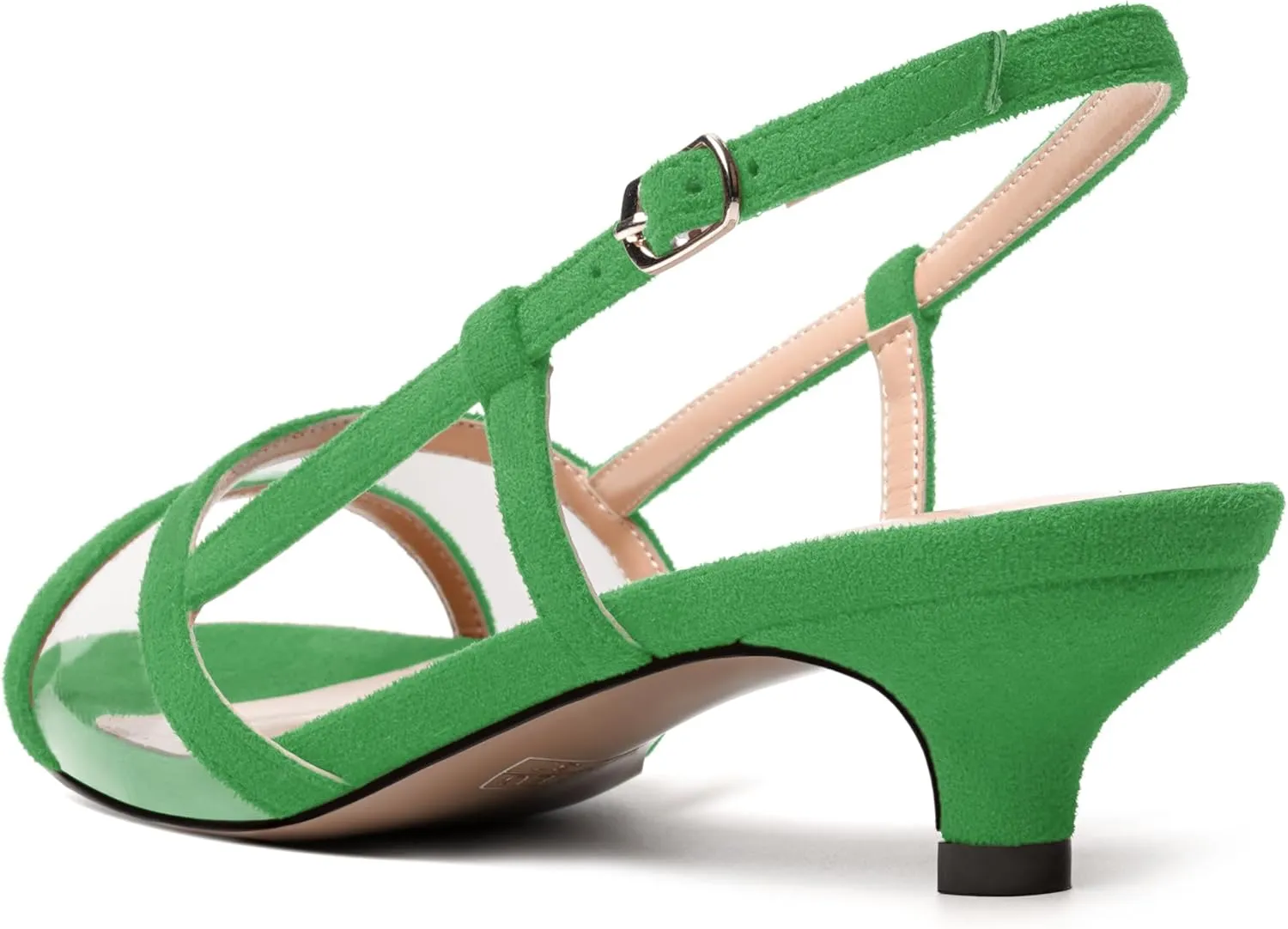 MODENCOCO Womens Suede Dating Dress Slingback Clear Buckle Open Toe Comfortable Kitten Low Heel Heeled Sandals 1.5 Inch