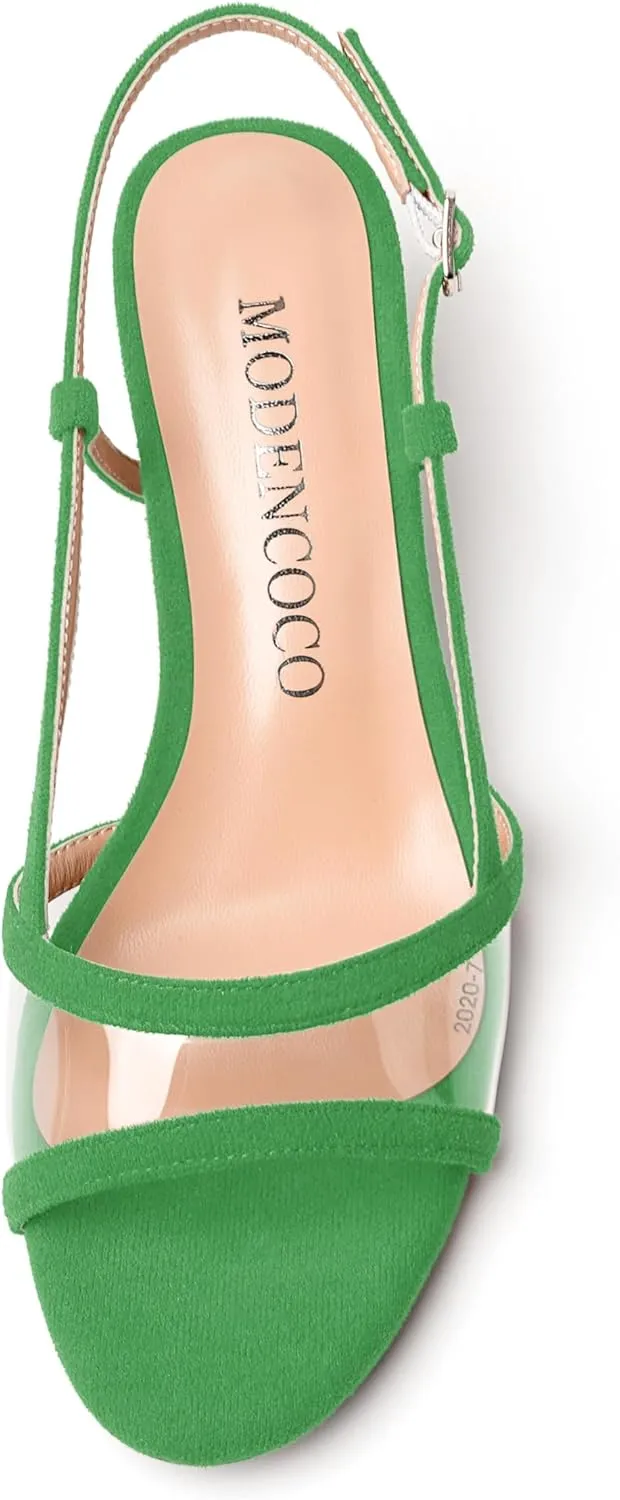 MODENCOCO Womens Suede Dating Dress Slingback Clear Buckle Open Toe Comfortable Kitten Low Heel Heeled Sandals 1.5 Inch