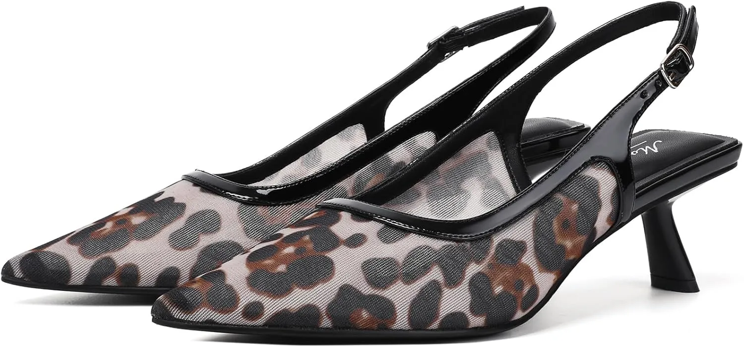 Mostrin Kitten Heels for Women Pointed Toe Pumps Patent Leather Low Heel Slingback Heels with Buckle Dress Shoes for Dating Party Working