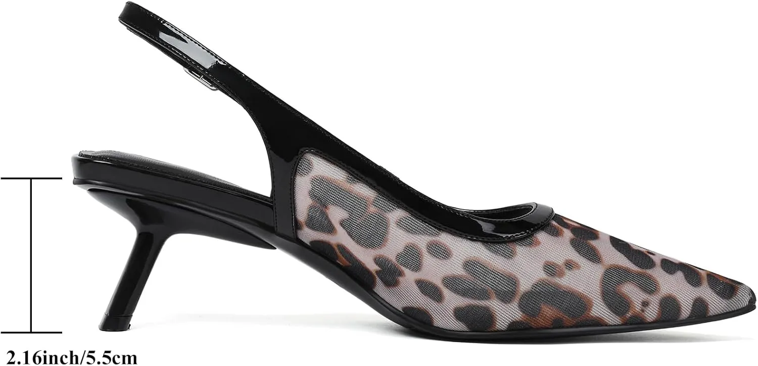 Mostrin Kitten Heels for Women Pointed Toe Pumps Patent Leather Low Heel Slingback Heels with Buckle Dress Shoes for Dating Party Working