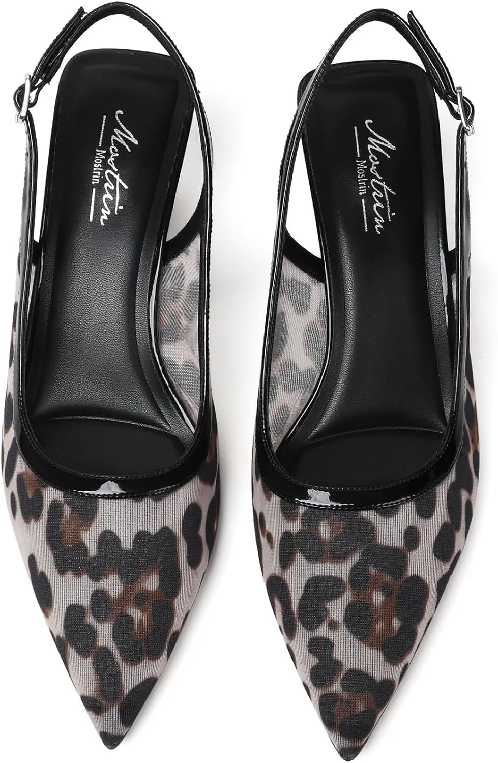 Mostrin Kitten Heels for Women Pointed Toe Pumps Patent Leather Low Heel Slingback Heels with Buckle Dress Shoes for Dating Party Working