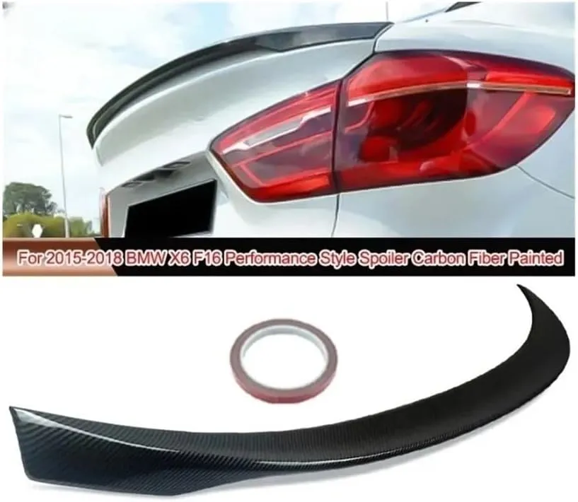 MP Style Rear Bumper Lip Trunk Spoiler Compatible for BMW F16 X6 2015 2016 2017 2018 Carbon Fiber Car Rear Trunk Boot Lip Spoiler Wing(Glossly Black)