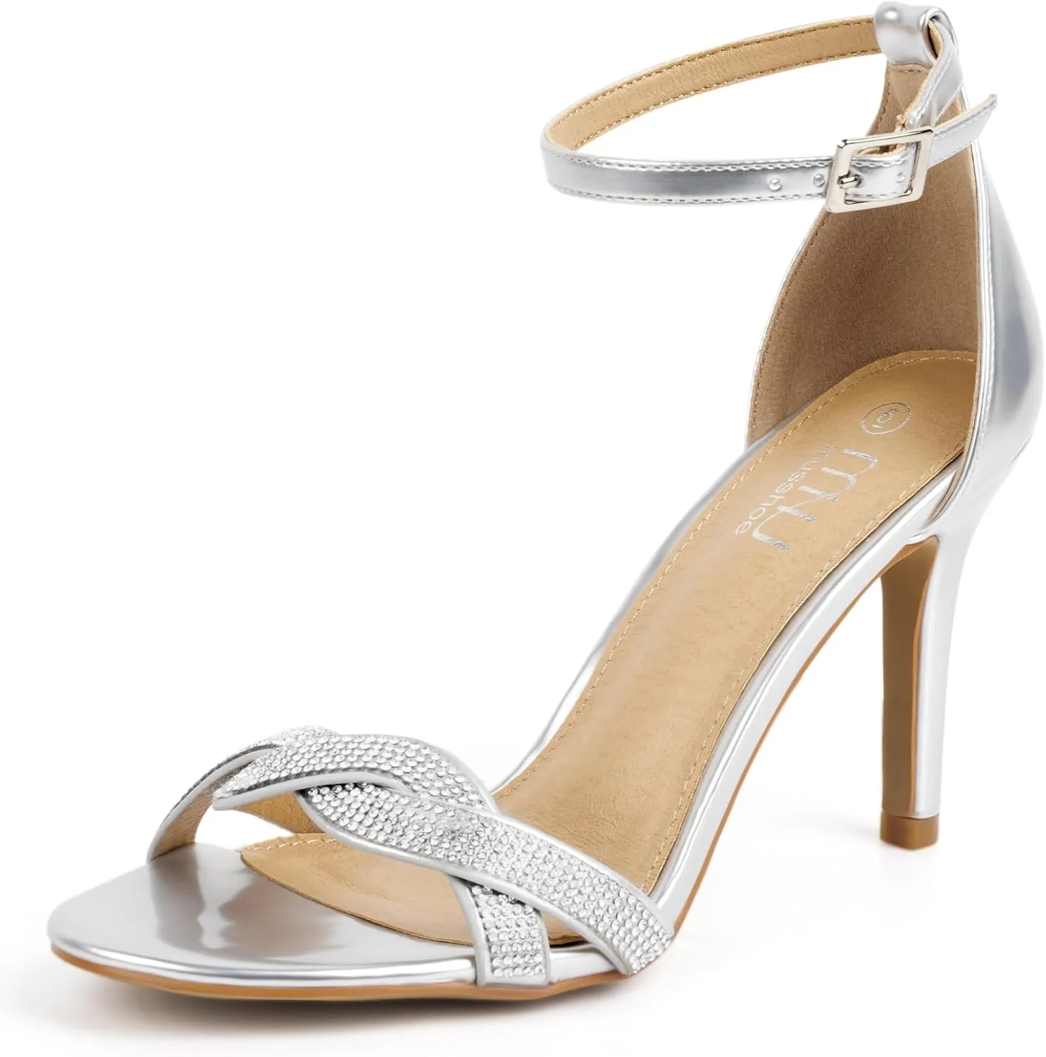 MUSSHOE Womens Stiletto High Heels Rhinestone Ankle Strap Heeled Sandals Open Toe Dress Wedding Party Shoes