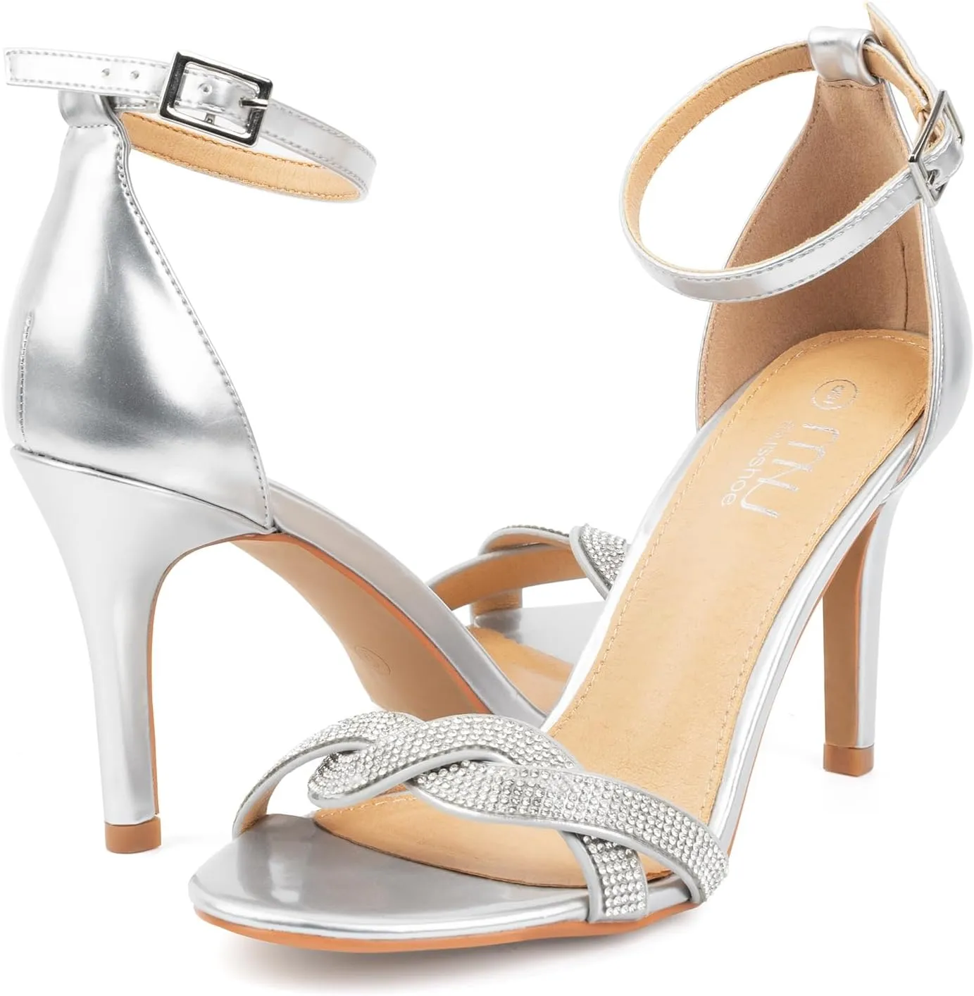 MUSSHOE Womens Stiletto High Heels Rhinestone Ankle Strap Heeled Sandals Open Toe Dress Wedding Party Shoes