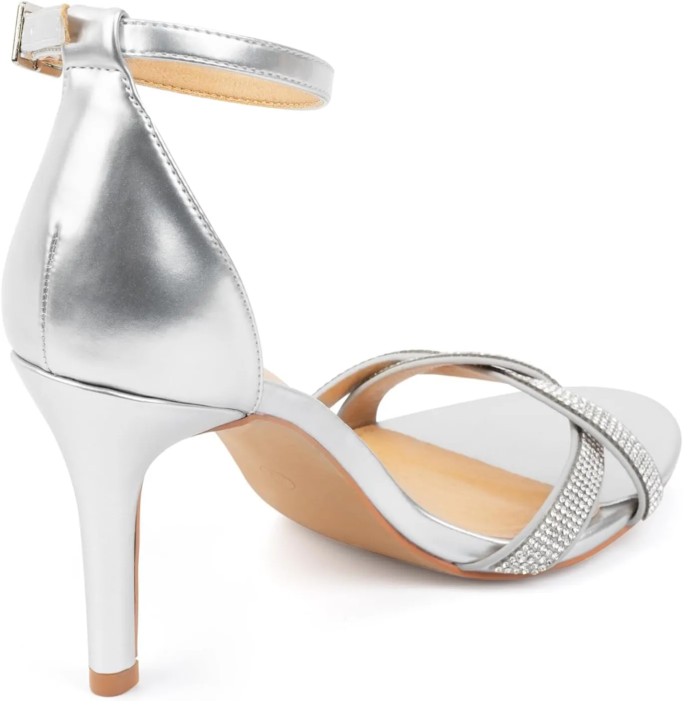 MUSSHOE Womens Stiletto High Heels Rhinestone Ankle Strap Heeled Sandals Open Toe Dress Wedding Party Shoes