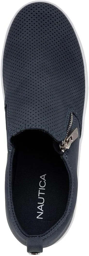 Nautica Women's Slip-On Fashion Sneakers with Side Zipper – Comfortable Low-Top Walking Shoes for Casual Everyday Wear