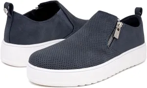 Nautica Women's Slip-On Fashion Sneakers with Side Zipper – Comfortable Low-Top Walking Shoes for Casual Everyday Wear