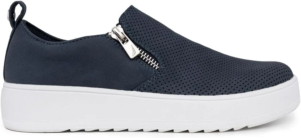 Nautica Women's Slip-On Fashion Sneakers with Side Zipper – Comfortable Low-Top Walking Shoes for Casual Everyday Wear