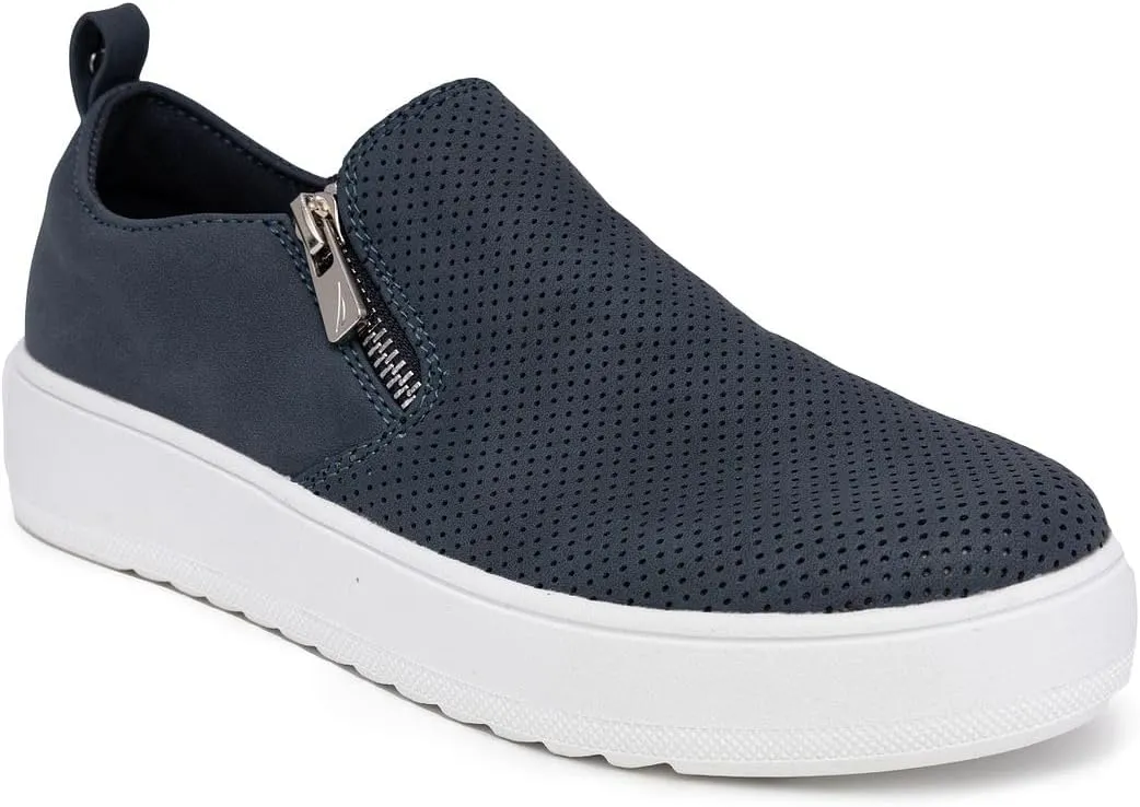 Nautica Women's Slip-On Fashion Sneakers with Side Zipper – Comfortable Low-Top Walking Shoes for Casual Everyday Wear
