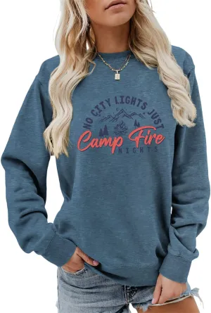 No City Lights Just Campfire Nights Sweatshirt Camping Life Sweater Camper Shirt Women Casual Campfire Pullover Tops