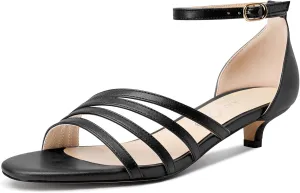 NobleOnly Womens Low Kitten Heel Open Toe Ankle Strap Gladiator Sandals Buckle Dress Office Shoes 1.2 Inches Heels