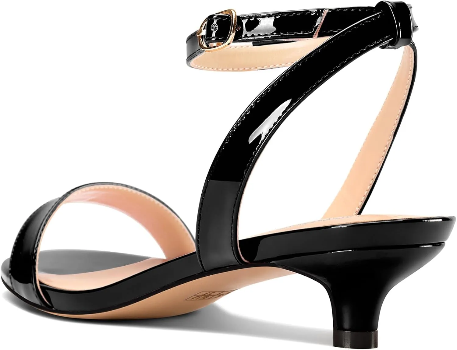 NobleOnly Womens Low Kitten Heel Open Toe Ankle Strap Slingback Patent Leather Sandals Dress Casual Buckle Shoes 1.2 Inches Heels