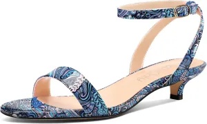 NobleOnly Womens Low Kitten Heel Open Toe Ankle Strap Slingback Patent Leather Sandals Dress Casual Buckle Shoes 1.2 Inches Heels