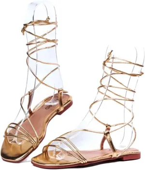 Nord Amaryllis Womens Lace up Flat Sandals with Ankle Strap Summer Criss-Cross Gladiator Shoes
