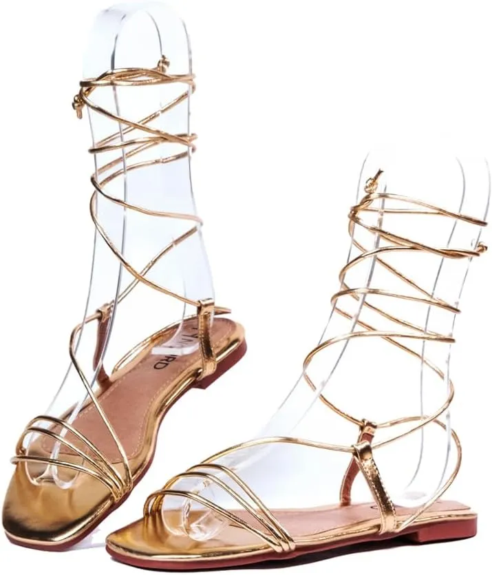 Nord Amaryllis Womens Lace up Flat Sandals with Ankle Strap Summer Criss-Cross Gladiator Shoes