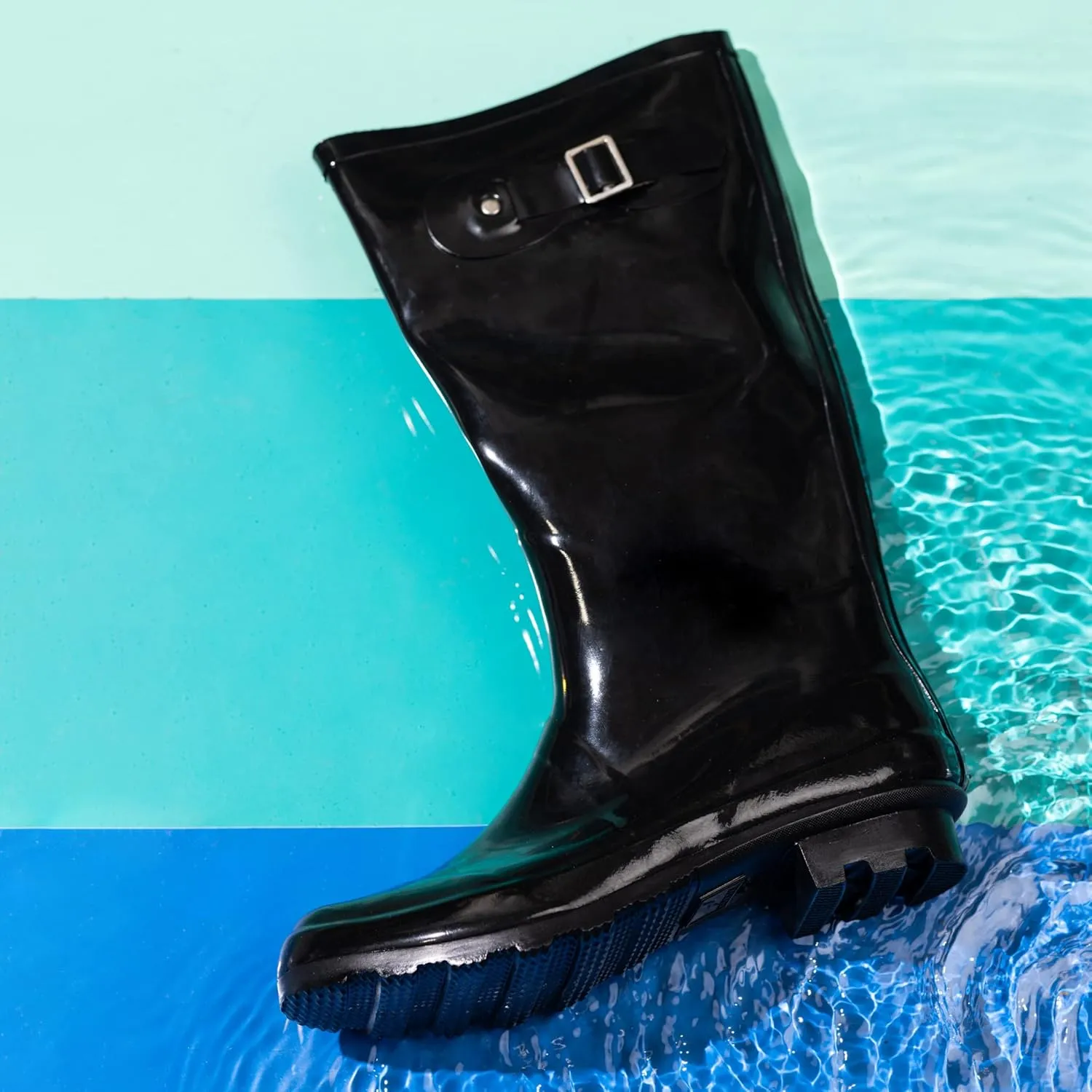NORTY Women's Hurricane Rain Boots Knee High Calf Length - Glossy Matte Waterproof Rubber Tall Shoes