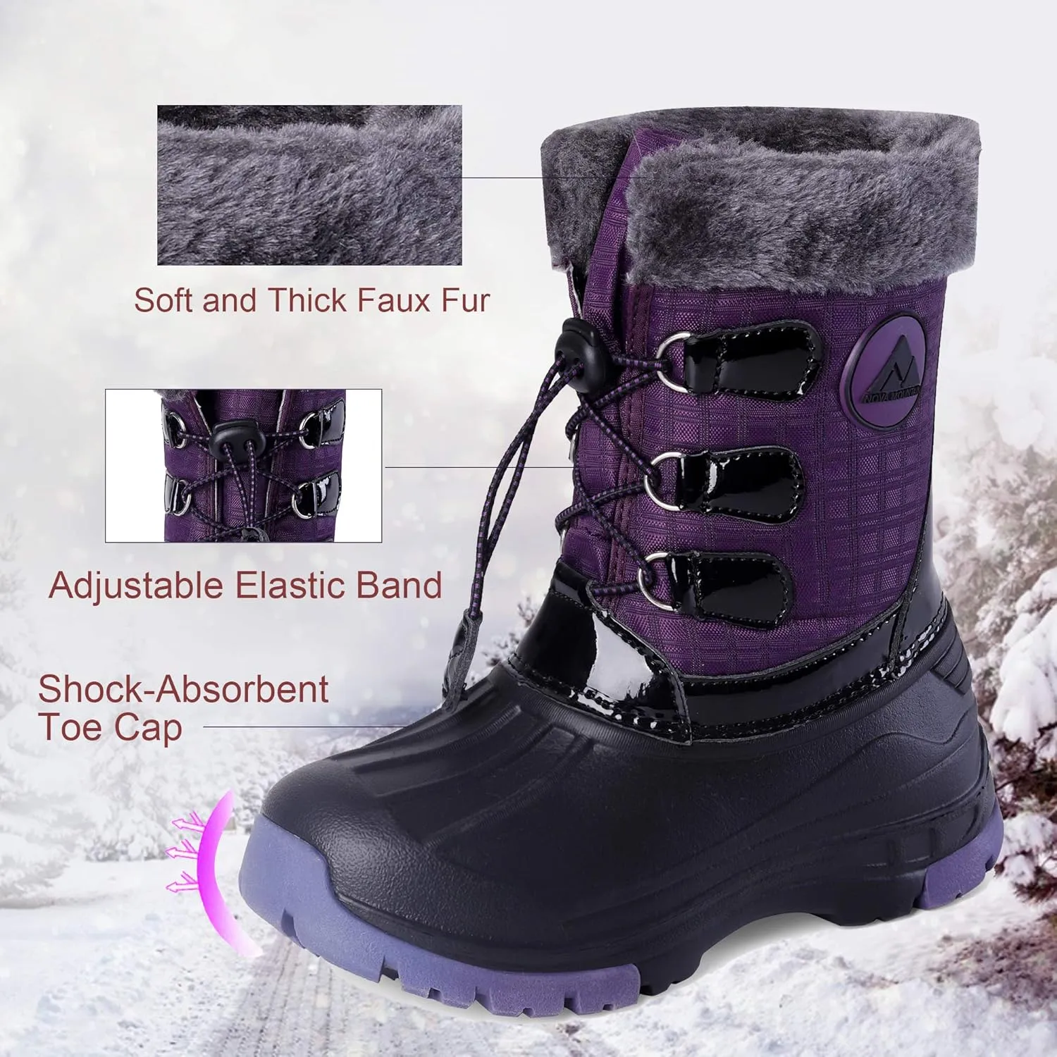 Nova Mountain Boy's and Girl's Waterproof Winter Snow Boots