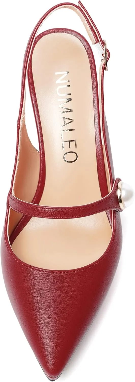 NUMALEO Womens Dress Pearl Matte Wedding Solid Ankle Strap Pointed Toe Buckle Spool High Heel Platforms Sandals 4 Inch