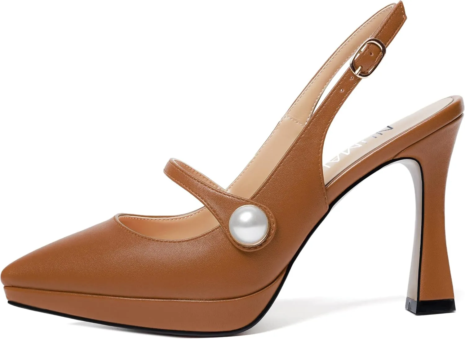 NUMALEO Womens Dress Pearl Matte Wedding Solid Ankle Strap Pointed Toe Buckle Spool High Heel Platforms Sandals 4 Inch