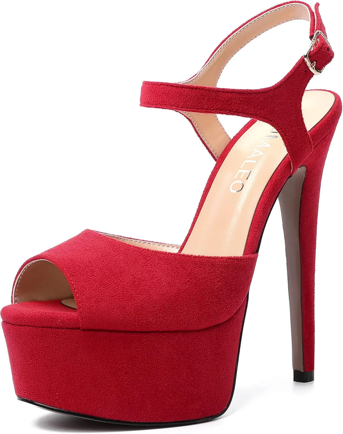 NUMALEO Womens Fashion Suede Evening Solid Peep Toe Buckle Ankle Wrap Stiletto High Heel Platforms Sandals 6 Inch