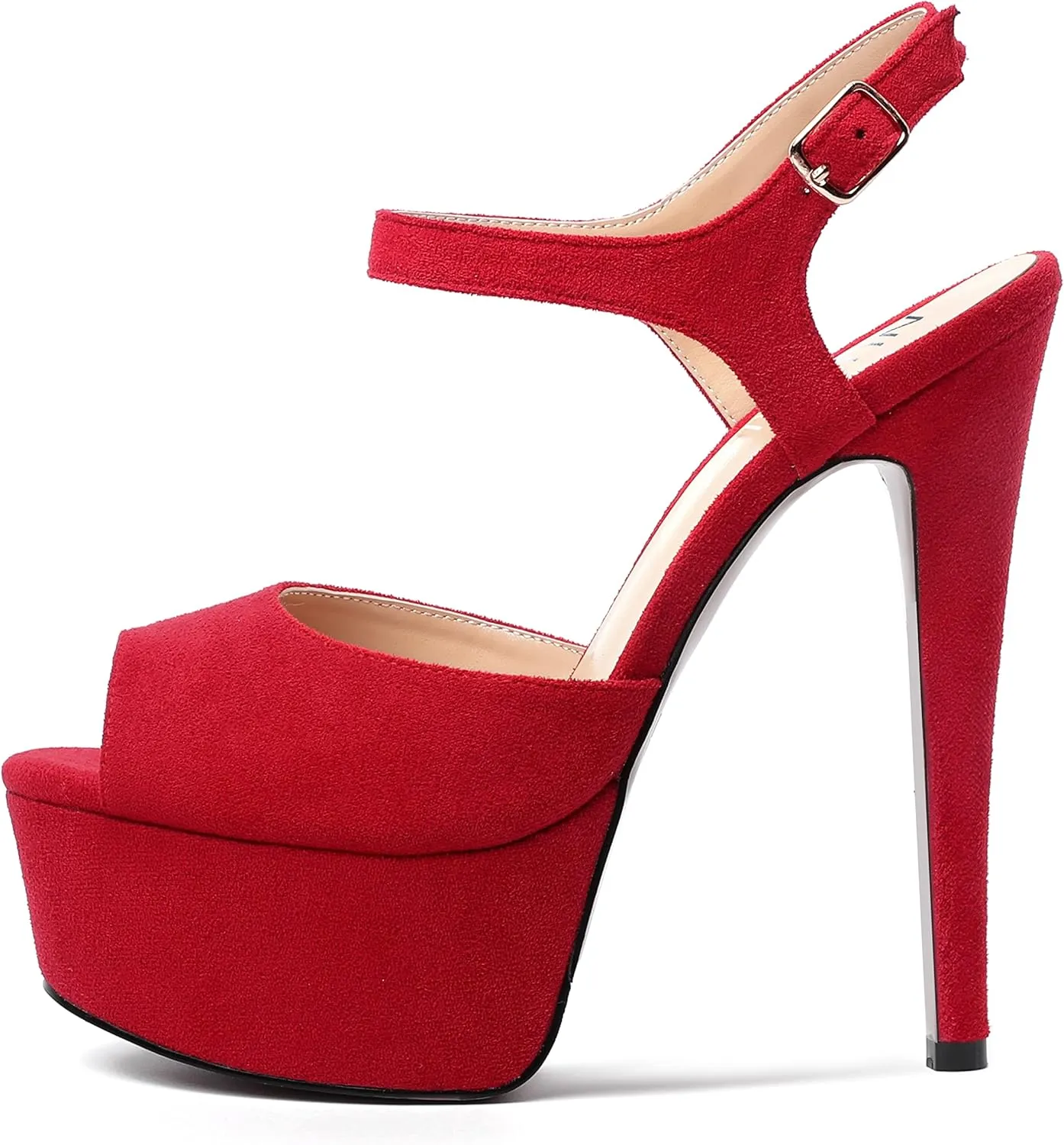 NUMALEO Womens Fashion Suede Evening Solid Peep Toe Buckle Ankle Wrap Stiletto High Heel Platforms Sandals 6 Inch