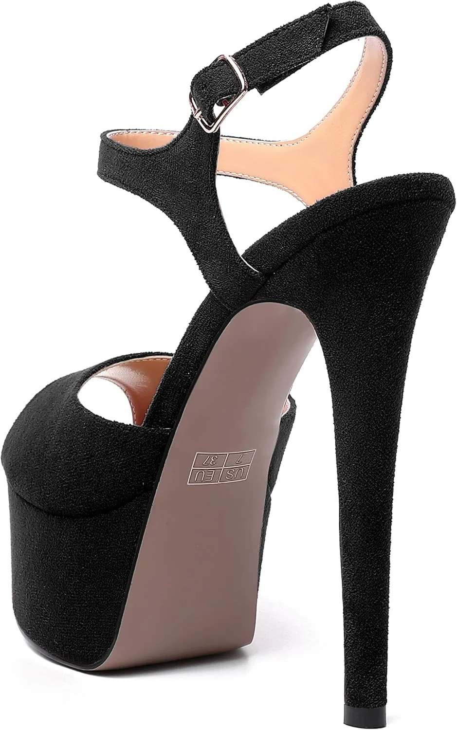 NUMALEO Womens Fashion Suede Evening Solid Peep Toe Buckle Ankle Wrap Stiletto High Heel Platforms Sandals 6 Inch
