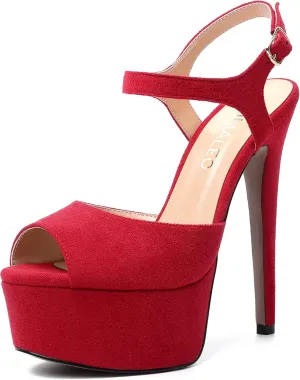 NUMALEO Womens Fashion Suede Evening Solid Peep Toe Buckle Ankle Wrap Stiletto High Heel Platforms Sandals 6 Inch