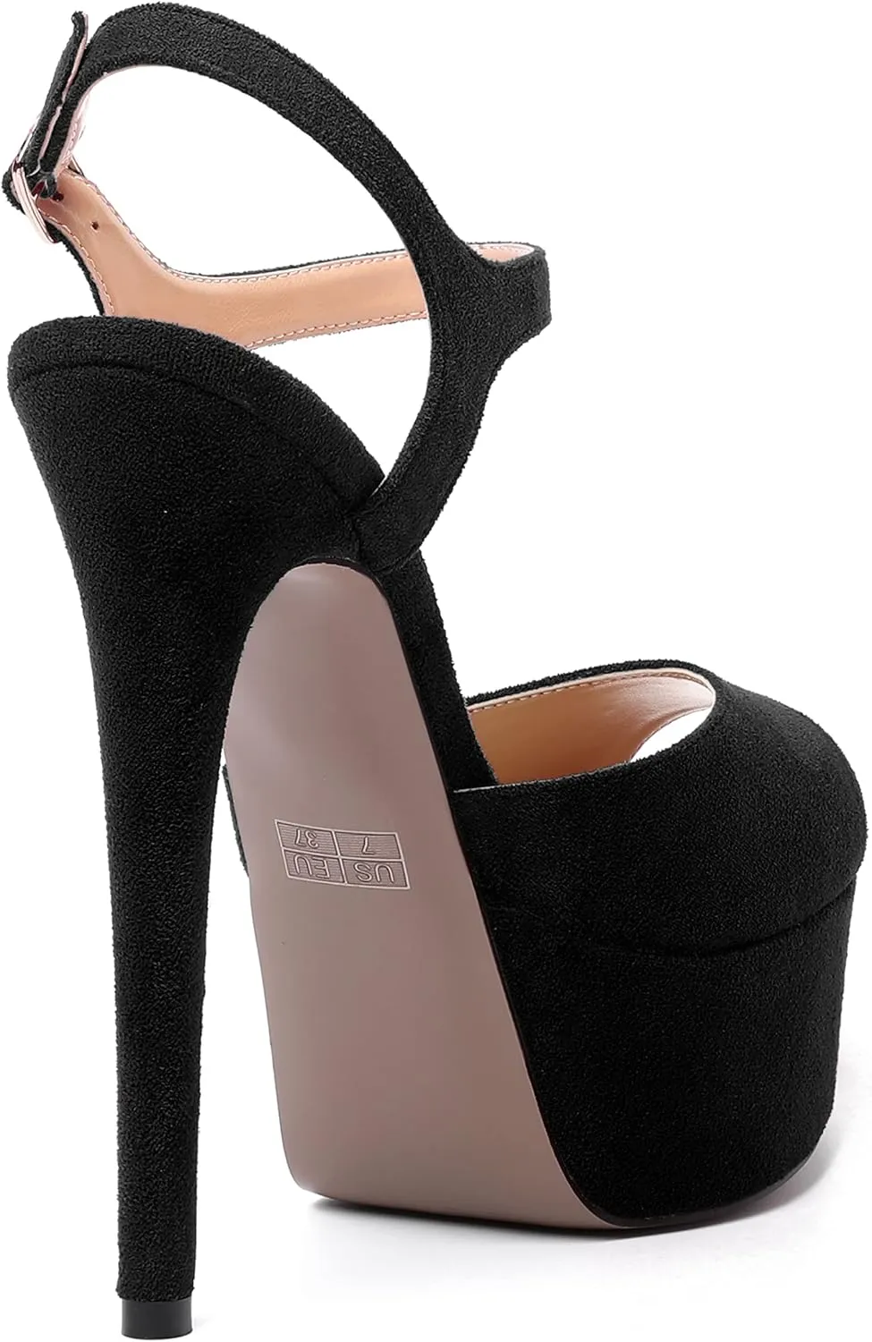 NUMALEO Womens Fashion Suede Evening Solid Peep Toe Buckle Ankle Wrap Stiletto High Heel Platforms Sandals 6 Inch