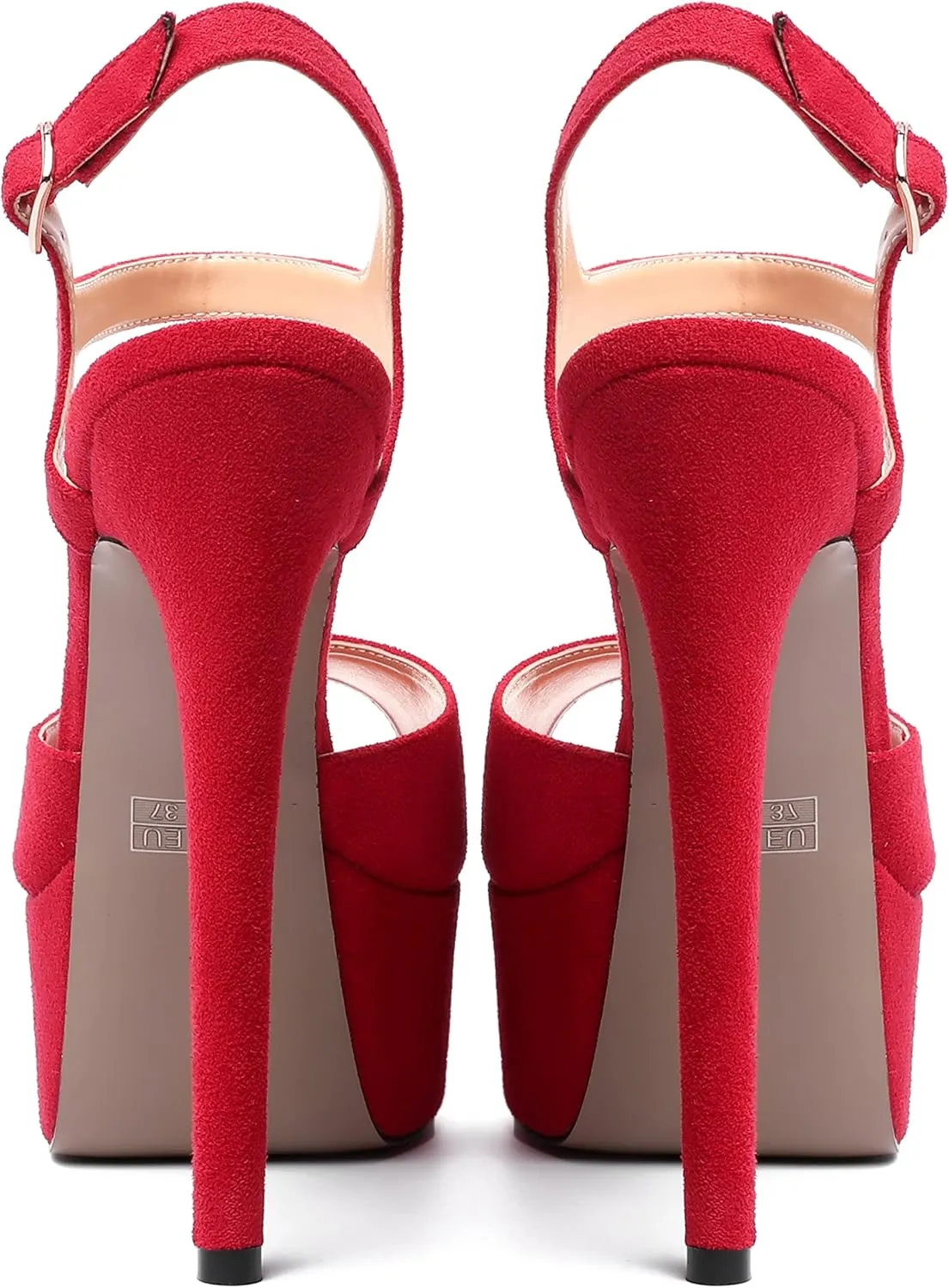 NUMALEO Womens Fashion Suede Evening Solid Peep Toe Buckle Ankle Wrap Stiletto High Heel Platforms Sandals 6 Inch