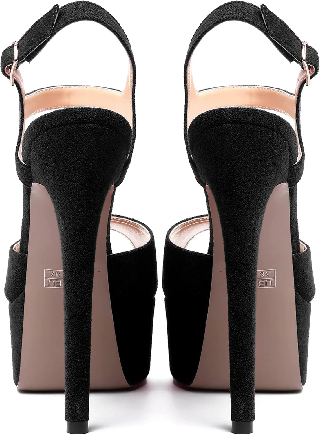 NUMALEO Womens Fashion Suede Evening Solid Peep Toe Buckle Ankle Wrap Stiletto High Heel Platforms Sandals 6 Inch