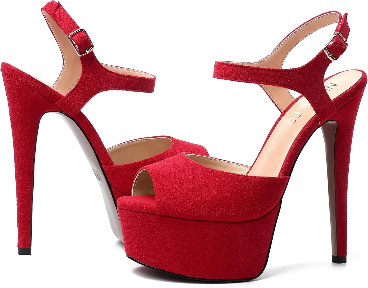 NUMALEO Womens Fashion Suede Evening Solid Peep Toe Buckle Ankle Wrap Stiletto High Heel Platforms Sandals 6 Inch