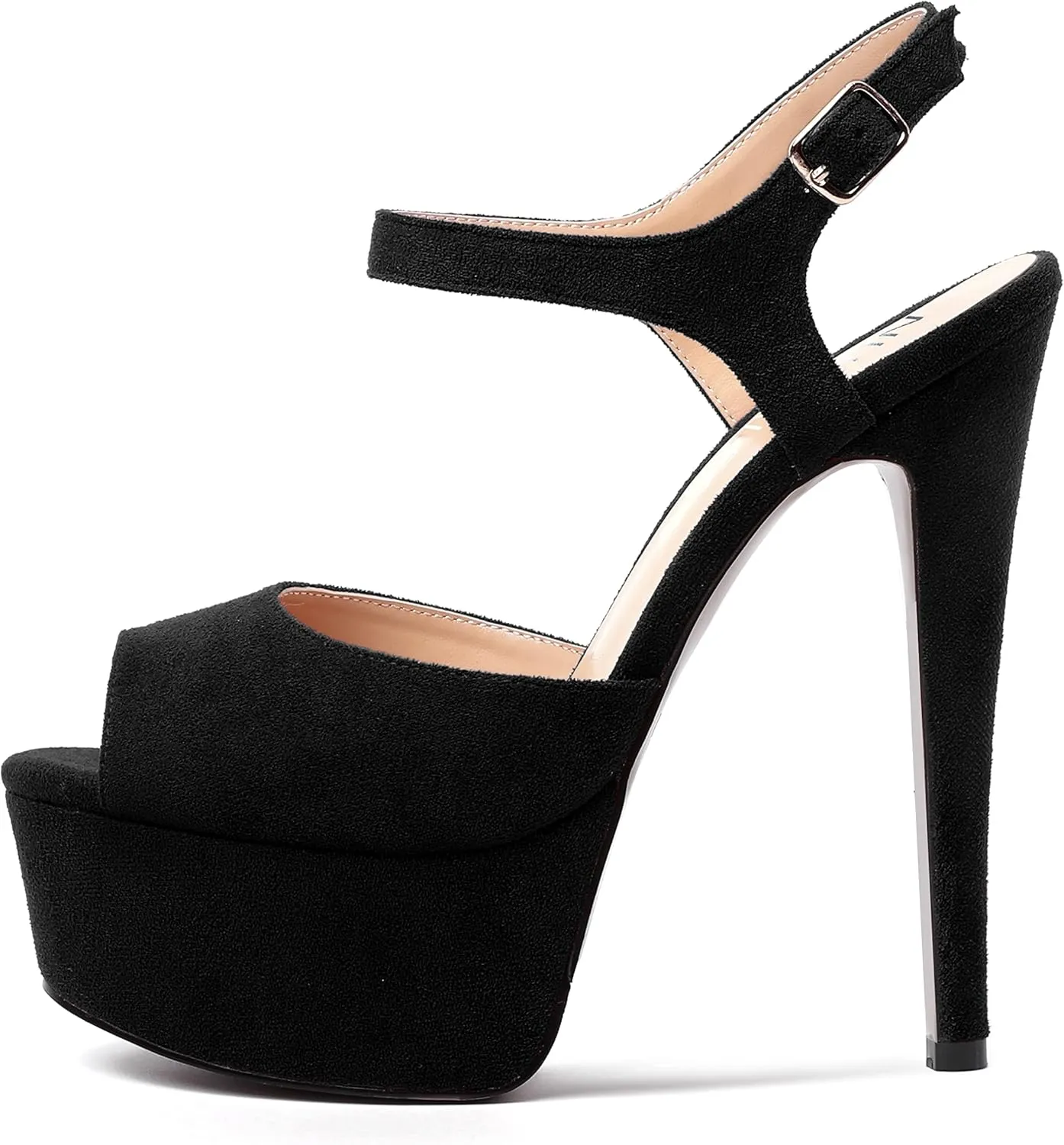 NUMALEO Womens Fashion Suede Evening Solid Peep Toe Buckle Ankle Wrap Stiletto High Heel Platforms Sandals 6 Inch
