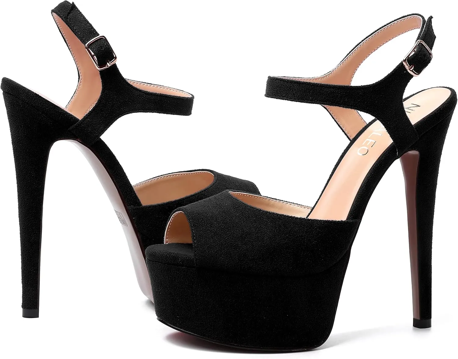 NUMALEO Womens Fashion Suede Evening Solid Peep Toe Buckle Ankle Wrap Stiletto High Heel Platforms Sandals 6 Inch